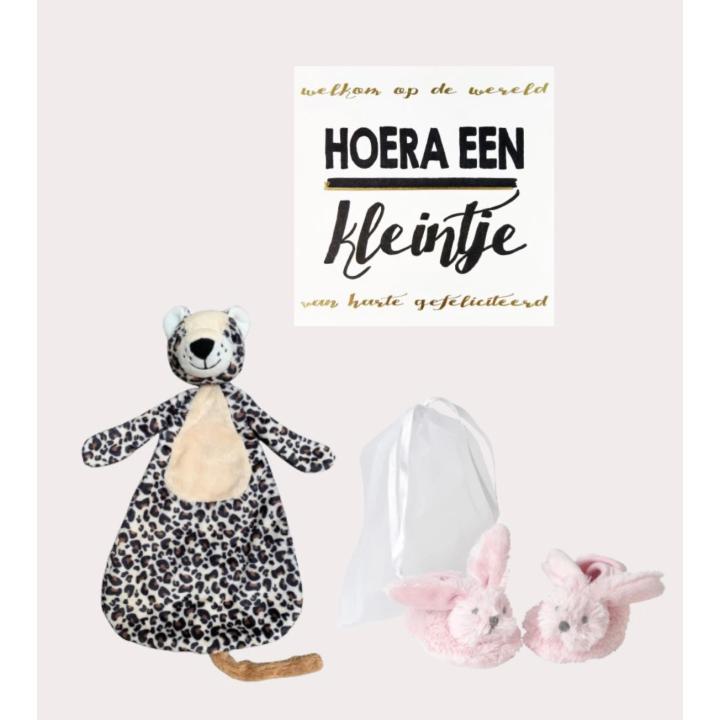 Happy Horse X Leopard Lou Cadeauset Roze Slofjes + Knuffeldoekje