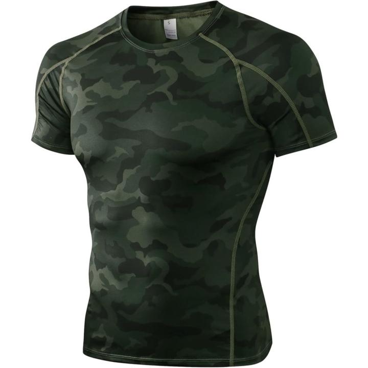 Verbeter je prestaties met dit ademende compressieshirt voor heren - S - Camo Groen