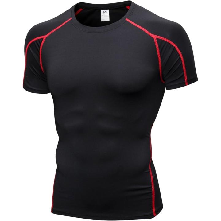 Verbeter je prestaties met dit ademende compressieshirt voor heren - M - Zwart/Rood