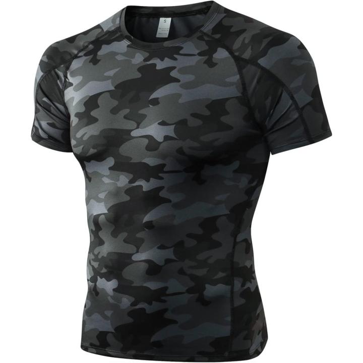 Verbeter je prestaties met dit ademende compressieshirt voor heren - XL - Camouflagekleur: zwart