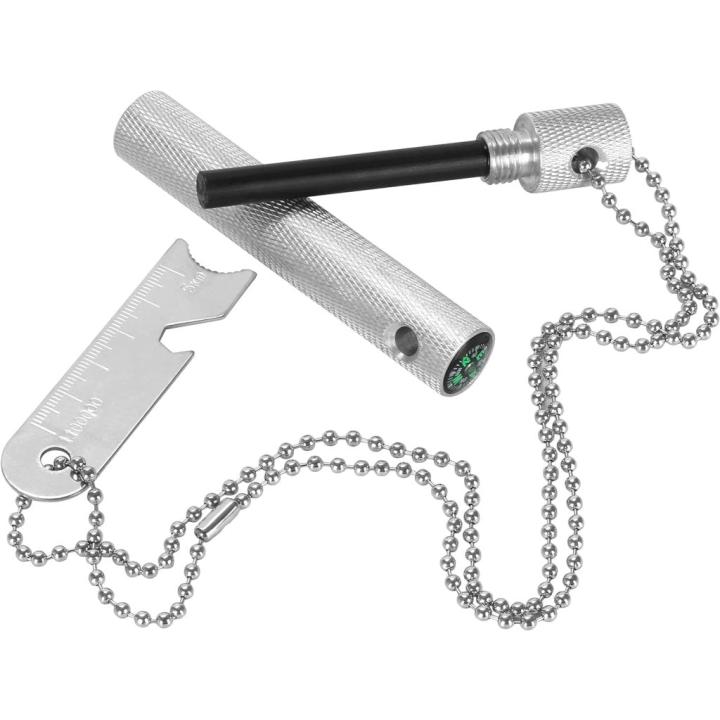 Robuuste vuurstarter voor outdoor avonturen - vuursteen aluminium behuizing zilver