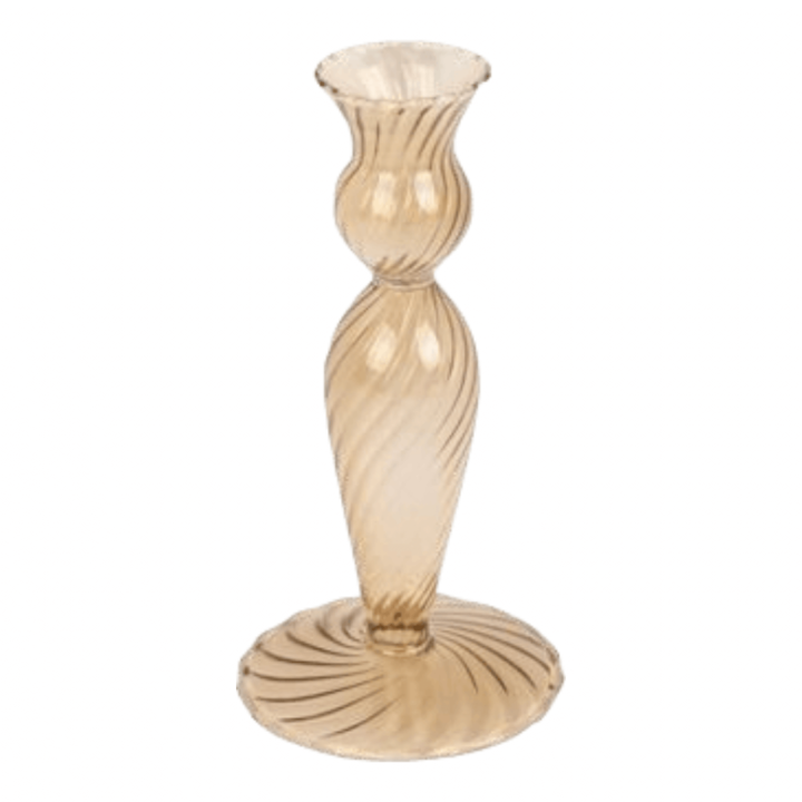 Glazen kandelaar Swirl zand bruin