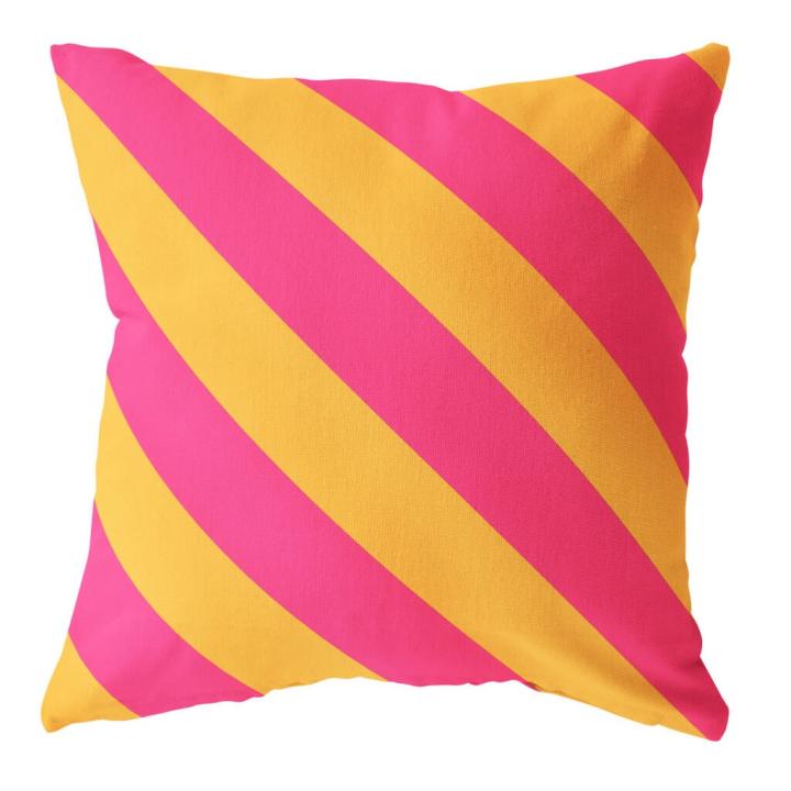 Buitenkussen diagonaal gestreept - Geel & Roze