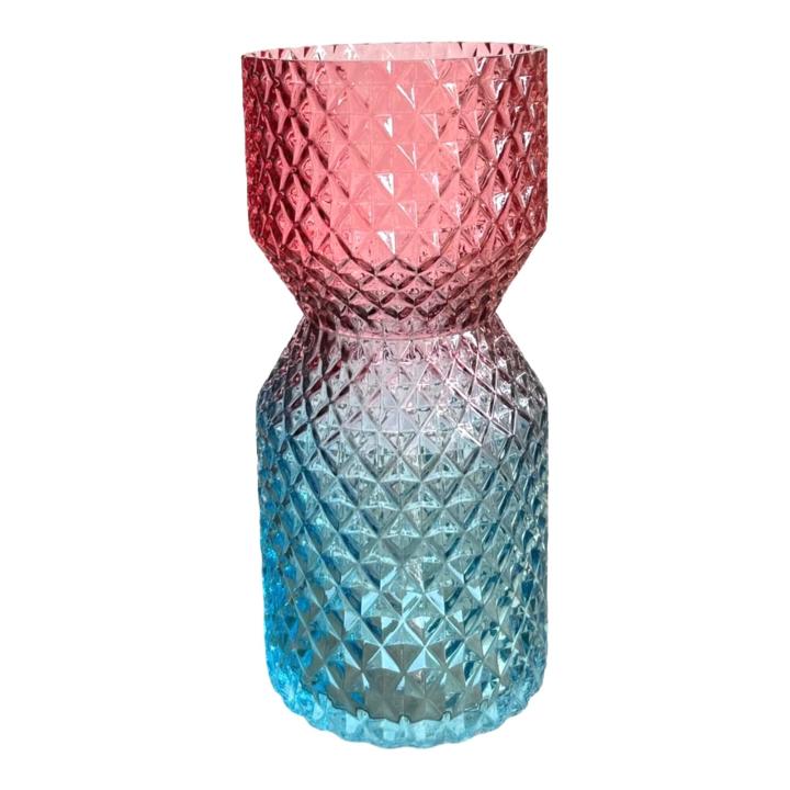 Glazen vaas roze/blauw
