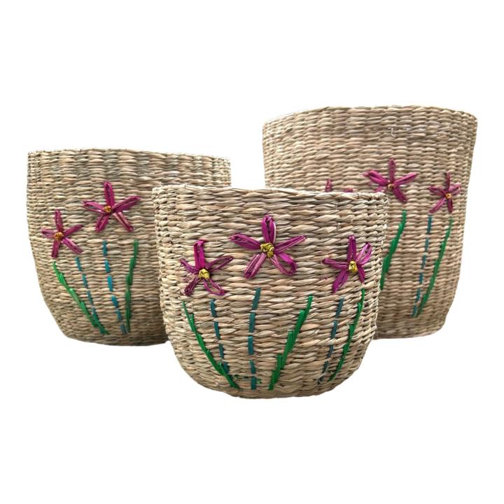 Mand in 3 maten met bloemen motief - medium 21cm hoog