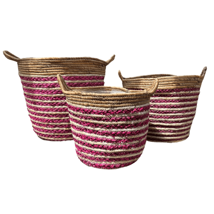 Mand in 3 maten fuchsia roze gestreept - groot 31cm hoog