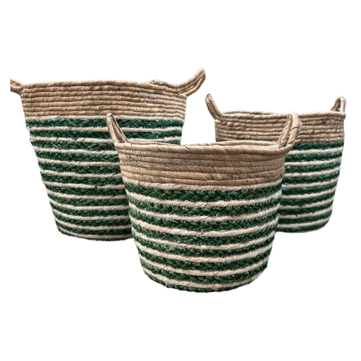 Mand in 3 maten groen gestreept - groot 31cm hoog