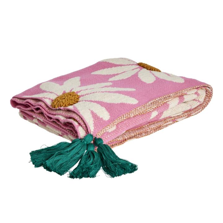 Roze Gebreide Bloemenplaid- 125x150 cm - Rice