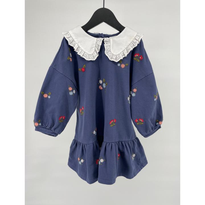 Jurk Blauw Bloemetjes en Kraag Maat 104