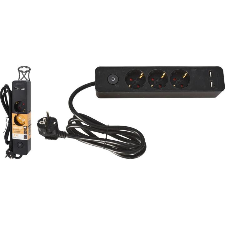Stekkerdoios 3-Weg 2 Usb Zwart