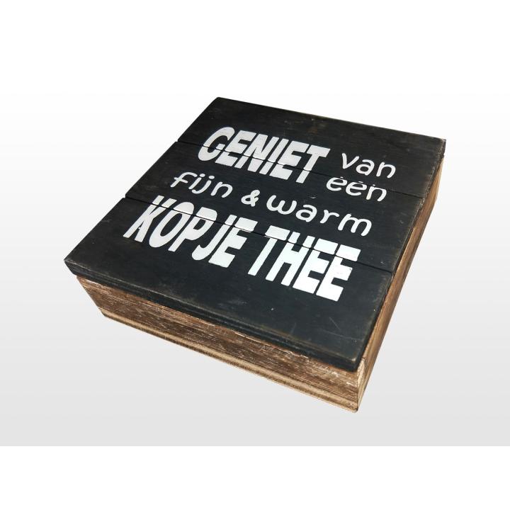 Woodart Theedoos Geniet Zwart/naturel