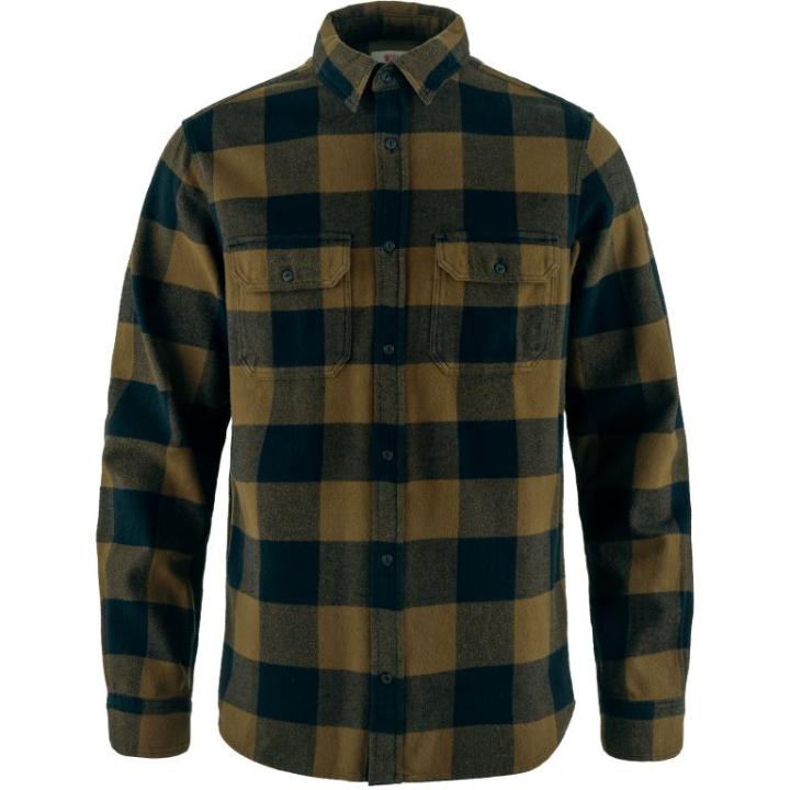 Övik Heavy Flannel Overhemd Heren Wood Brown-Dark Navy XL
