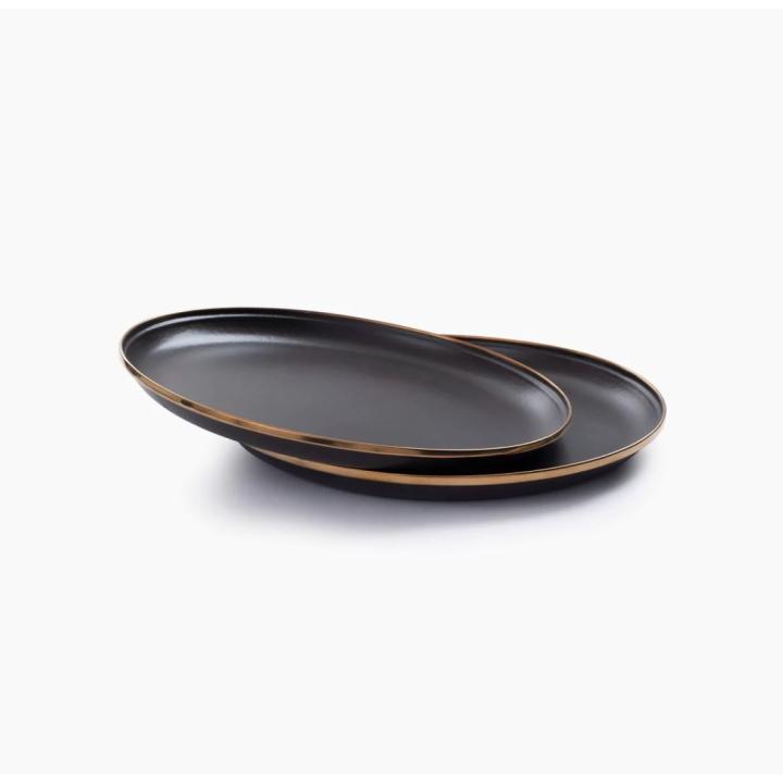 Plate/Enamel/Set 2 Pcs Servies Charcoal