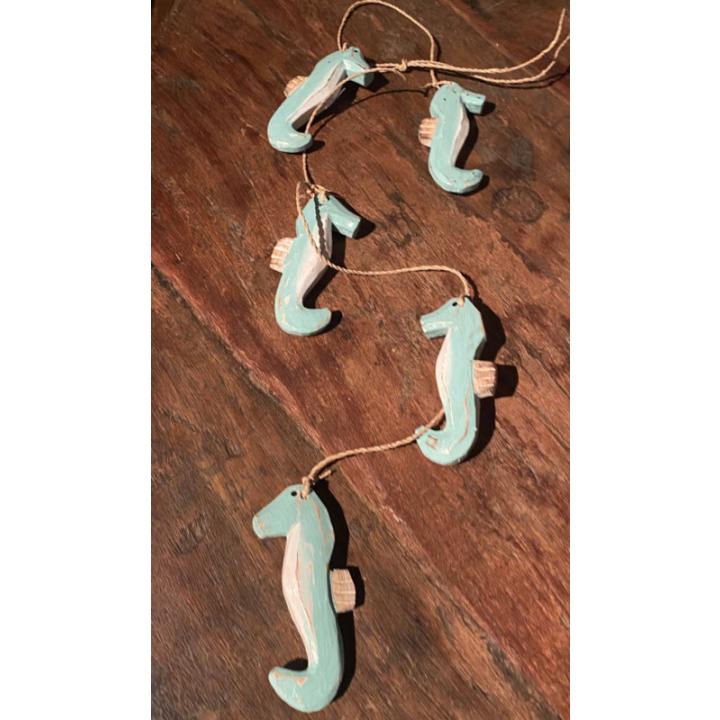 Ibiza Houten deco slinger zeepaardjes zeeblauw