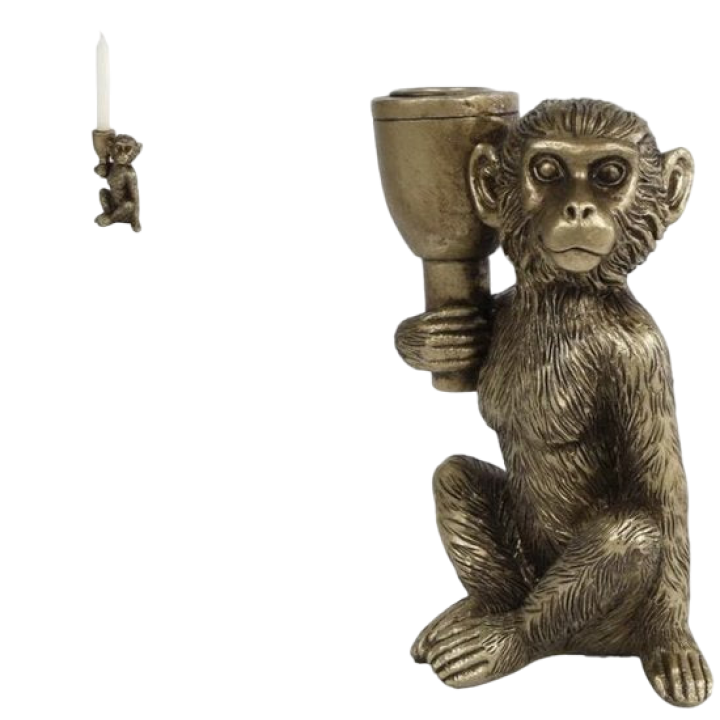 Kandelaar Aap Monkey goud polyresin 10,5x6,2x15cm