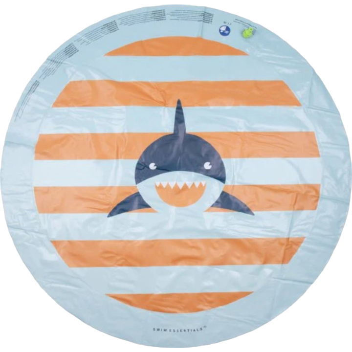 Swim Essentials Watersproeier Mat - Oranje/Blauw Gestreept - Haaienprint - Ø 150 cm