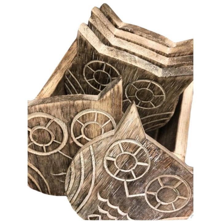 WA onderzetters uil 12cm natural