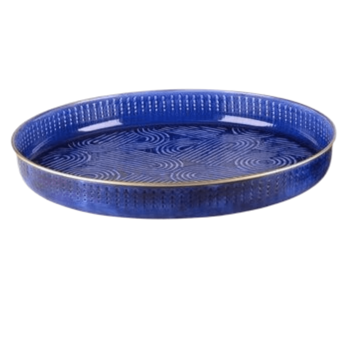 Rond IJzeren Plateau met Keramieklook in twee maten, Blauw - XL Ø45cm