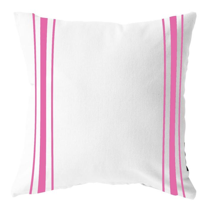 Buitenkussen wit met fuchsia strepen