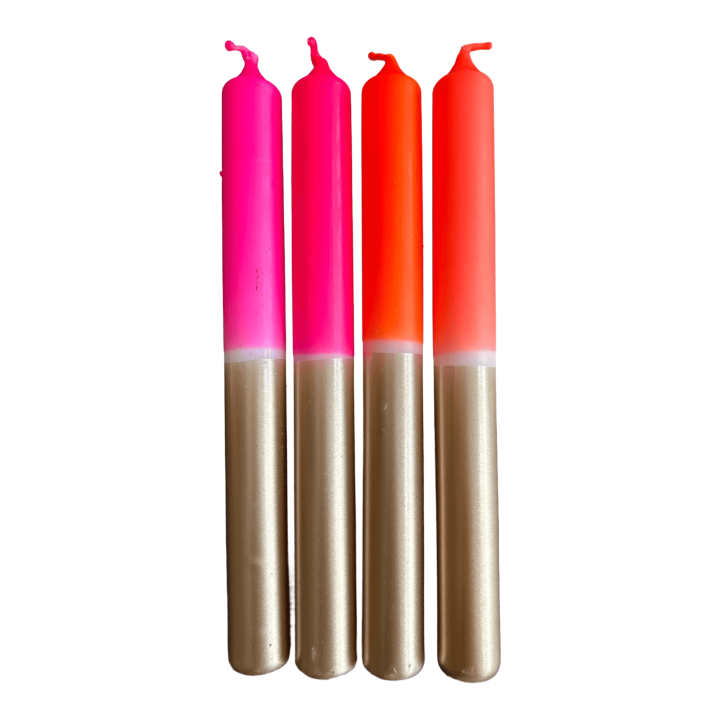 Dip Dye Kaarsenset Moody Reflections  - Neon Roze & Oranje (4-Pack)