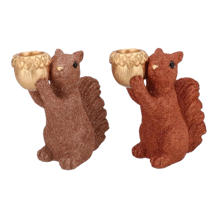 Eekhoorn met gouden Eikeltje 16cm hoog - Koper (rechter eekhoorntje)
