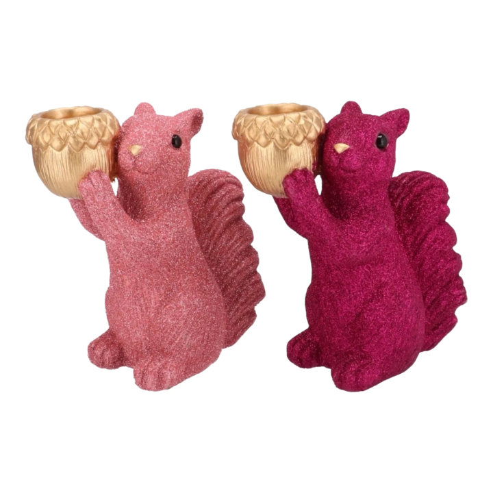 Eekhoorn  glitter met gouden Eikeltje - Roze