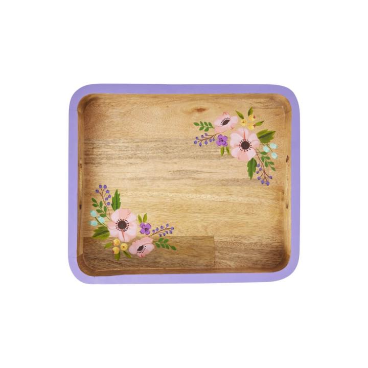 Houten dienblad met handgeschilderde bloemen 34 x 30 - Rice