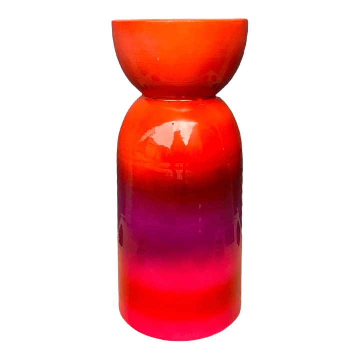 Keramieken Kandelaar met Kleurverloop – Oranje & Roze, 27 cm Hoog