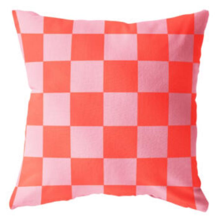 Buitenkussen geblokt rood/roze