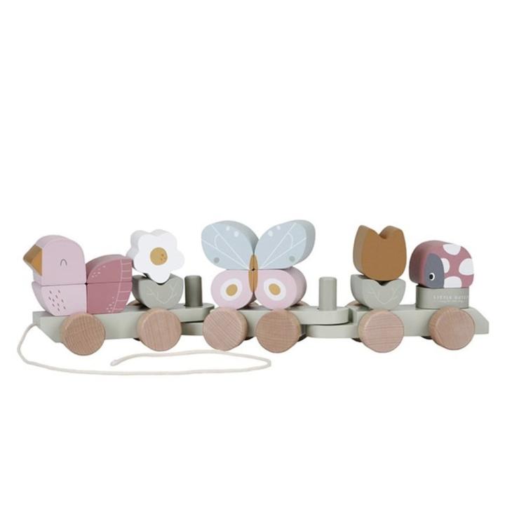 Houten blokkentrein Flowers & Butterflies | Little Dutch