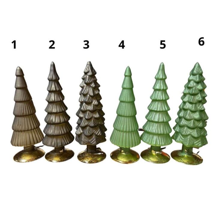 Kerstboompjes – Mat Groen en donker bruin Glas - 3 Hoog 25cm