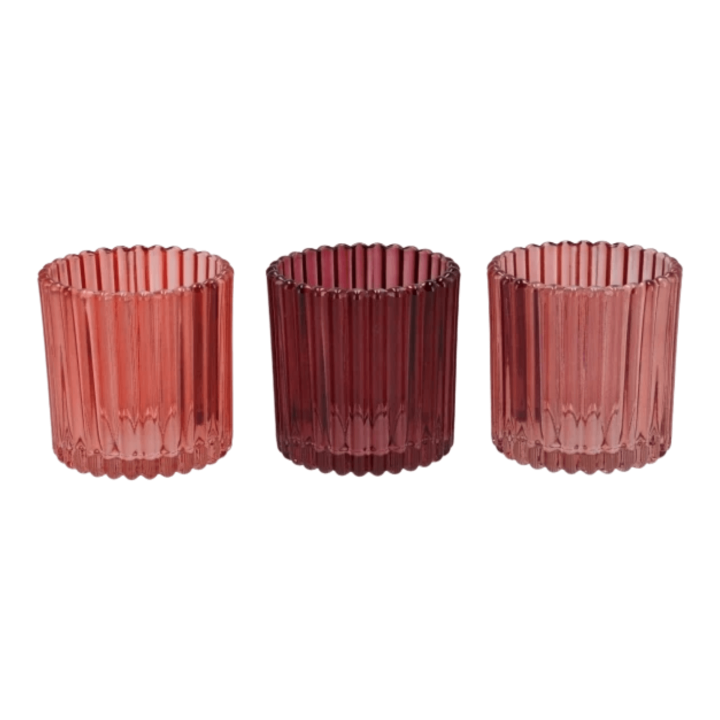Set van 3 Glazen Waxinelichthouders - rood tinten