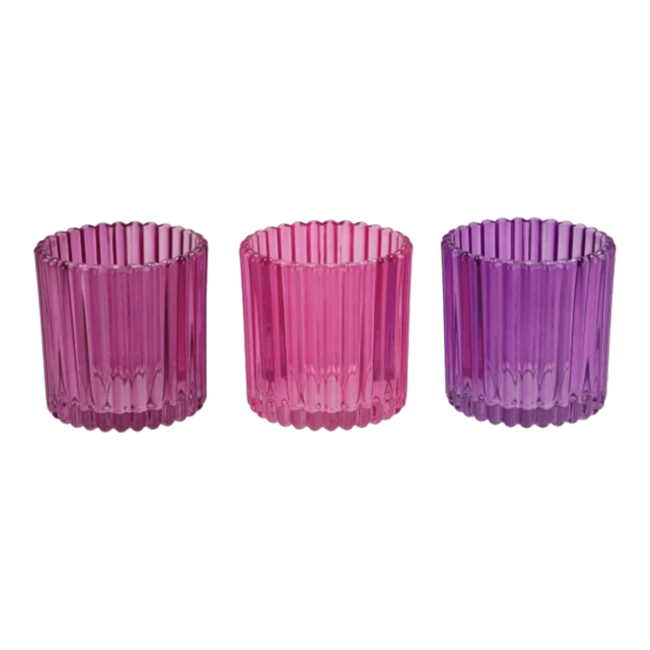 Set van 3 Glazen Waxinelichthouders - roze/paars