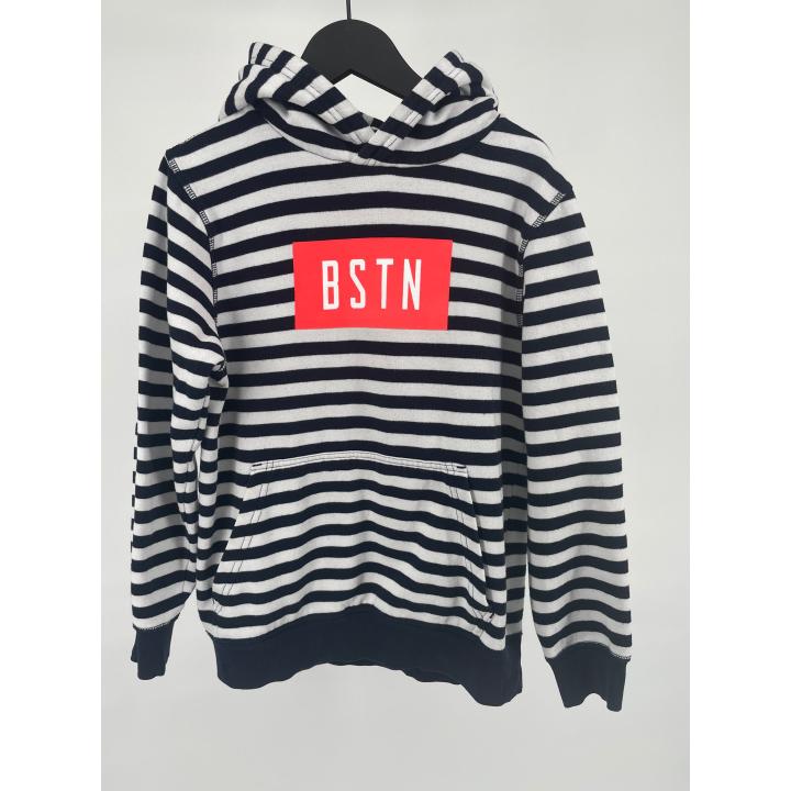 Hoodie Donkerblauw Wit Gestreept met Box Logo Maat 128 / 134