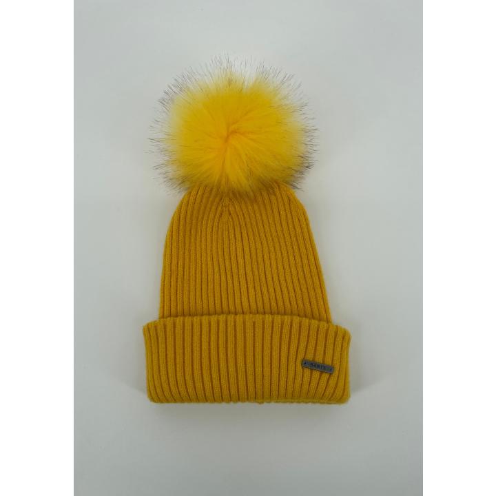 Muts Geel Pompon Maat 4 - 8 Jaar