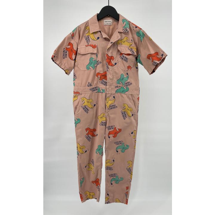 Jumpsuit Overal Beige Korte Mouw Hondjes Print Maat 116 / 122