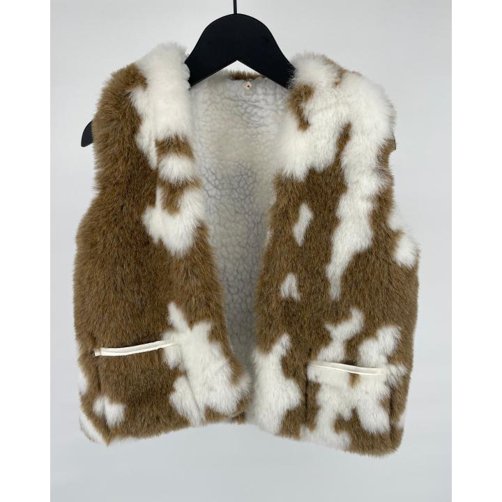 Bodywarmer Beige Bruin Faux Fur Koe Maat 134