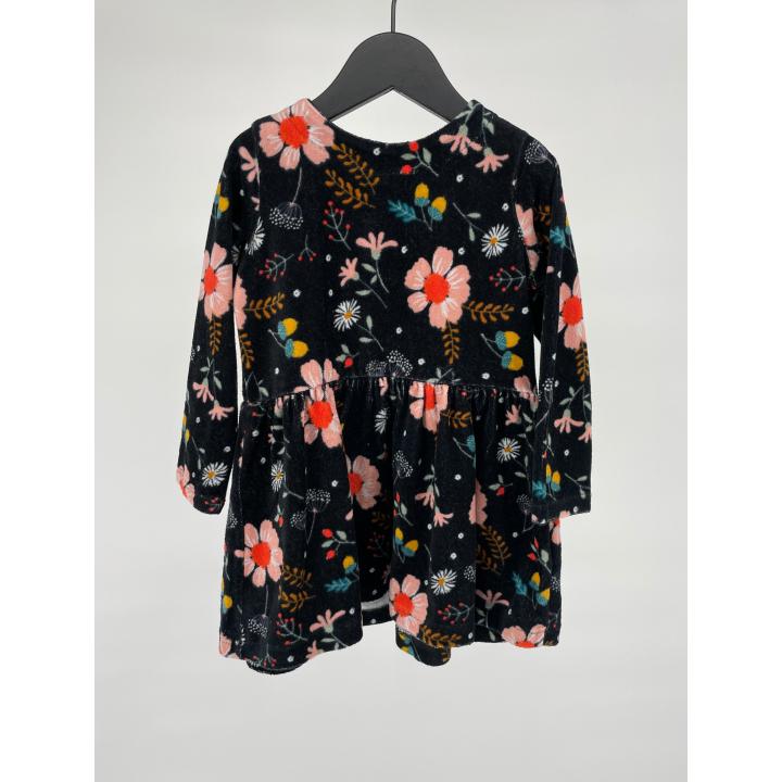 Jurk Zwart Bloemen Velours Maat 98