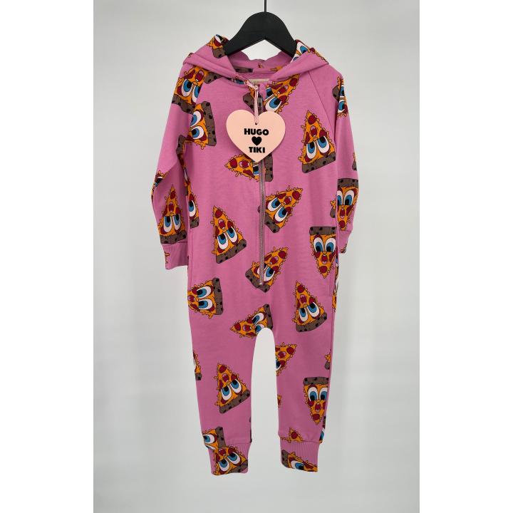 Jumpsuit Capuchon Roze Pizza Punten Print - 86 / 92 - Nieuw