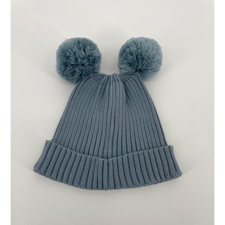 Muts Lichtblauw met Pompons Maat 3 - 9 Jaar