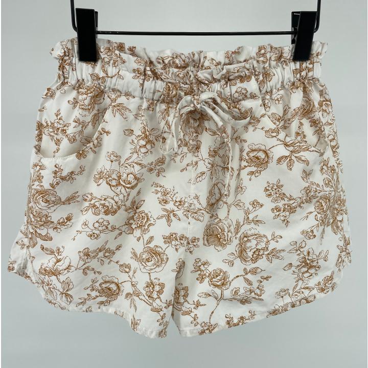Korte Broek Beige Bruine Bloemetjes Maat 128