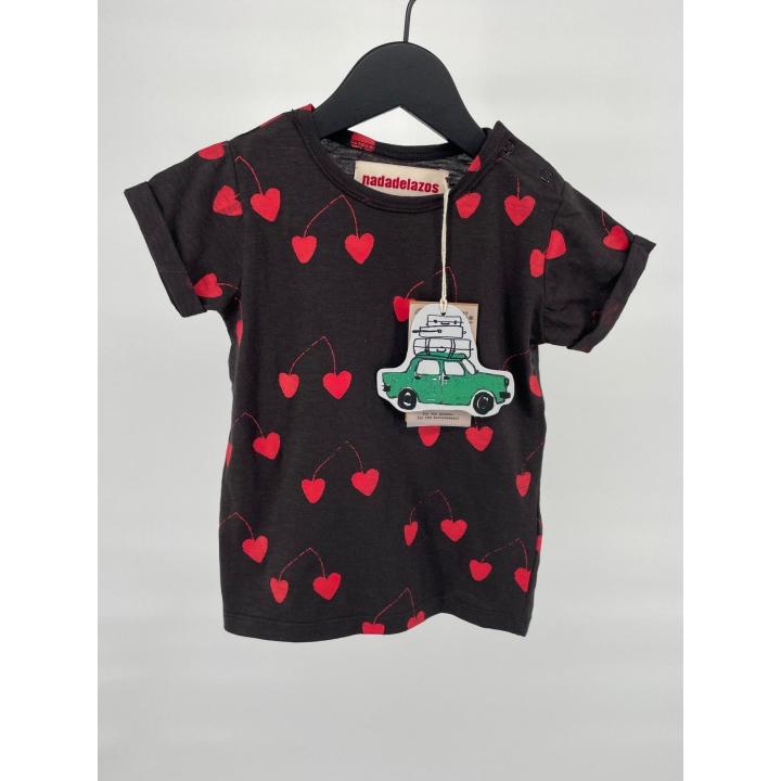 T-shirt Zwart Kersen Hartjes Maat 86 / 92