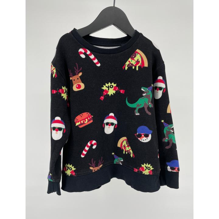 Kerst Trui Zwart met Print Maat 104