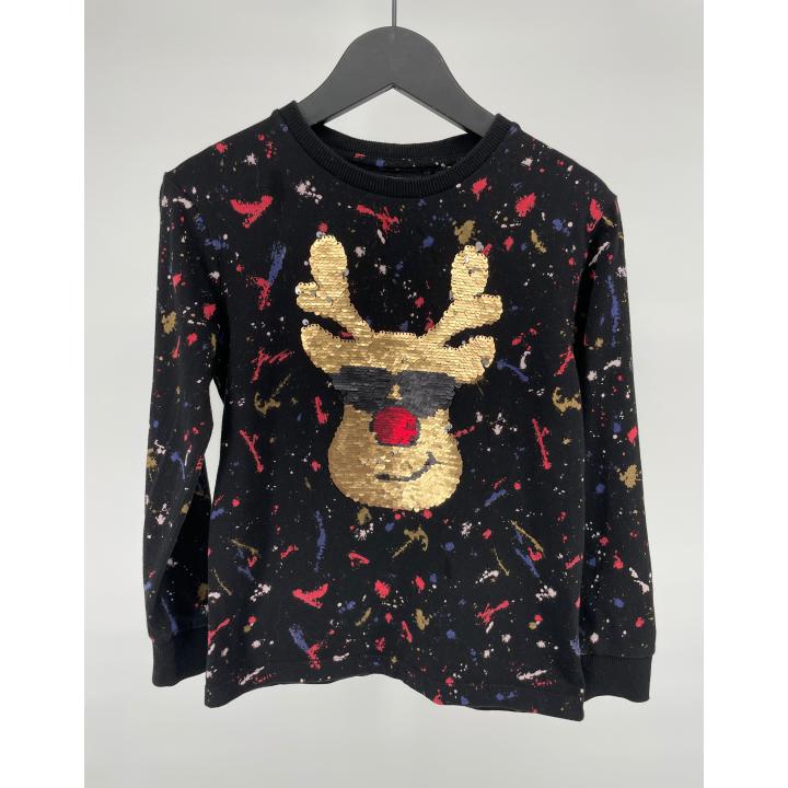 Longsleeve Zwart Pailletten Rendier - 116 - Goed