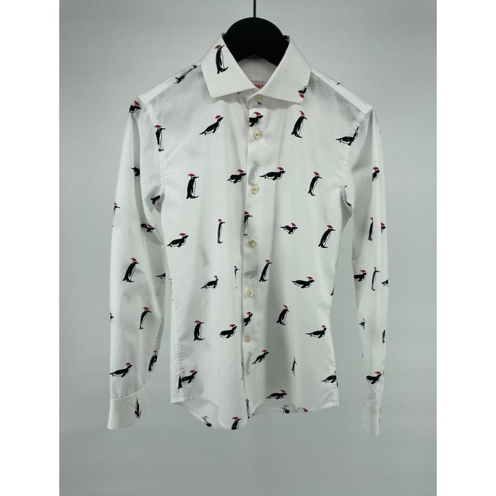 Overhemd Wit Pinguin Kerstmuts Print Maat 134 / 140