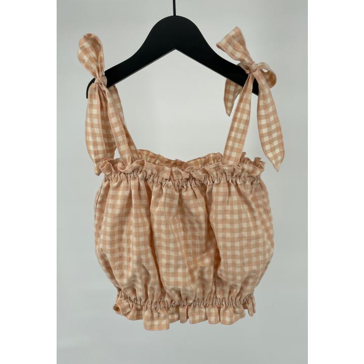 Top Mouwloos Crop Perzik Beige Geblokt Maat 128