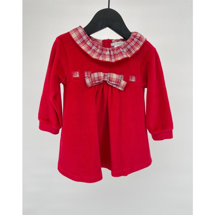 Jurkje Rood Velours Ruit Roesjes Maat 68