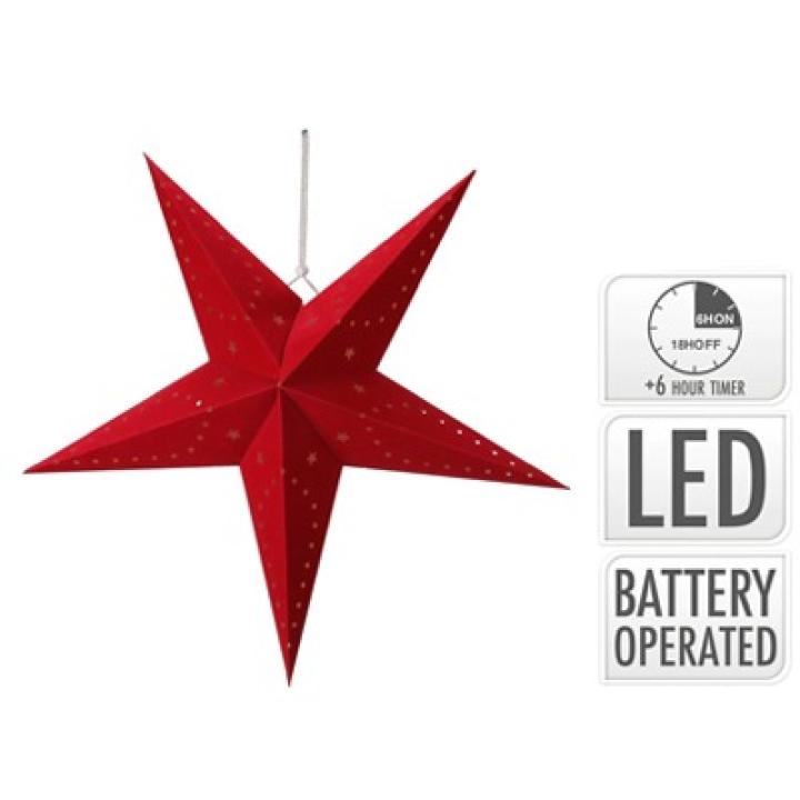 Kerstster rood 45cm papier met 10 led 