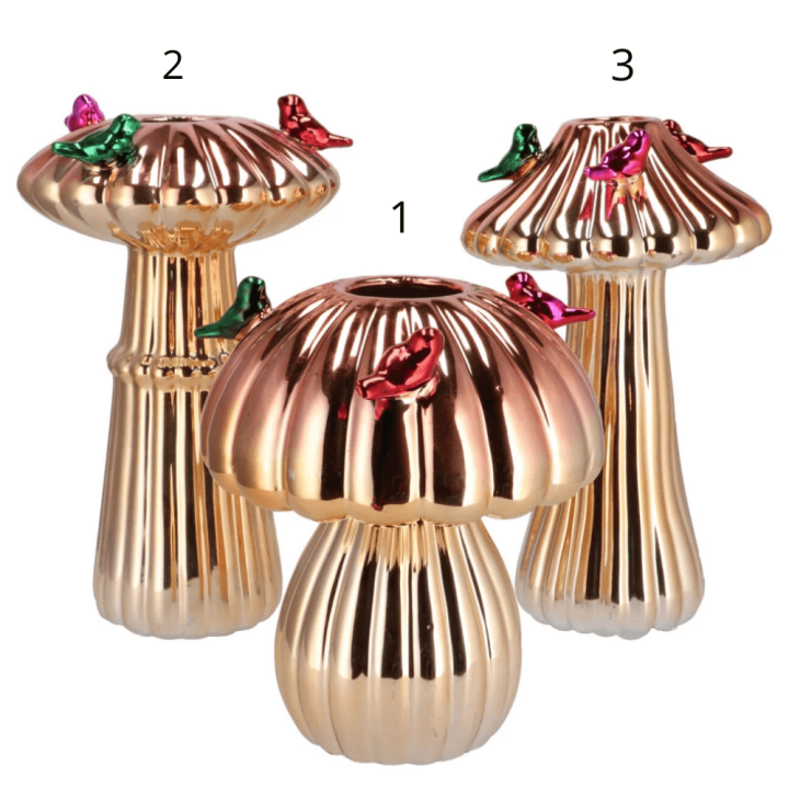 Paddestoel Vaas Metallic medium met Vogels - Paddestoel 1