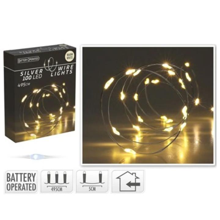 Zilverdraad verlichting 100LED (495cm) - draadverlichting